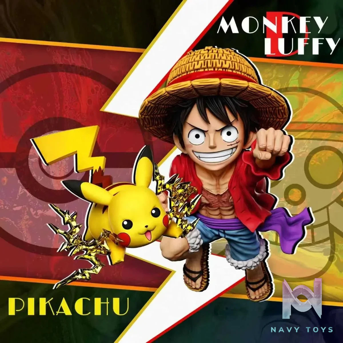 A+ Studio - Pokémon & One Piece Luffy Resonance Series Pikachu & Luffy resin statue Navy Toys anime figure