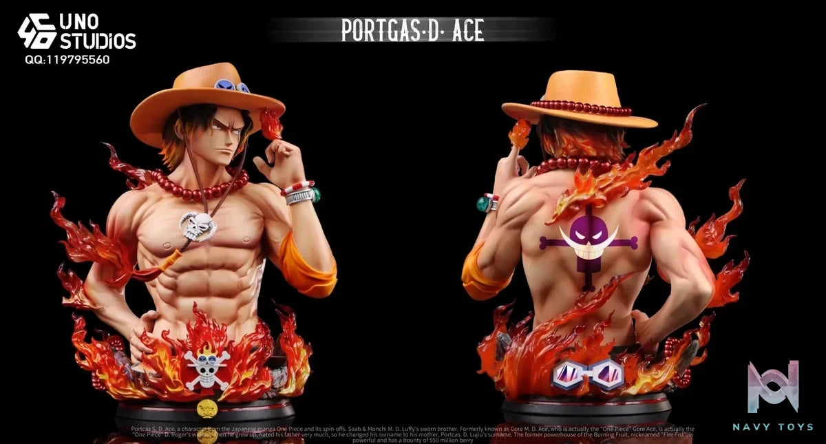 UNO Studio - One Piece 1/4 Portgas D. Ace Bust resin statue Navy Toys anime figure