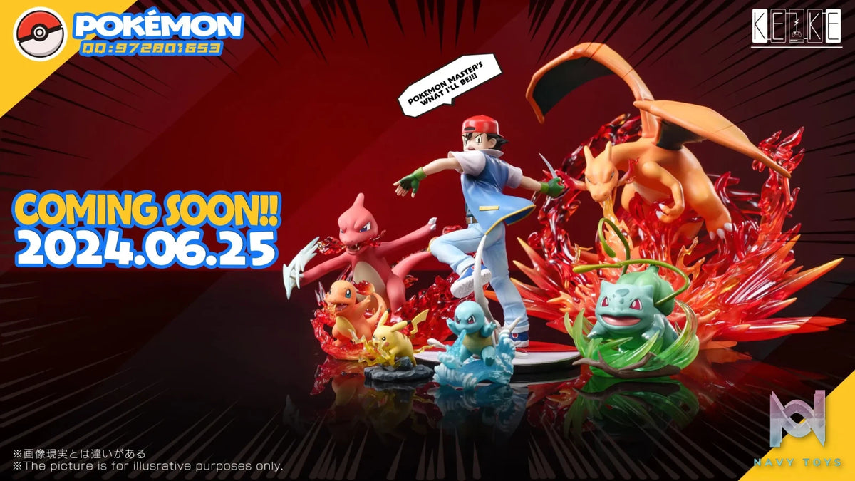 Keke Studio – Ash Ketchum & Charmander Evolution Set & Pikachu, Squirtle, Bulbasaur