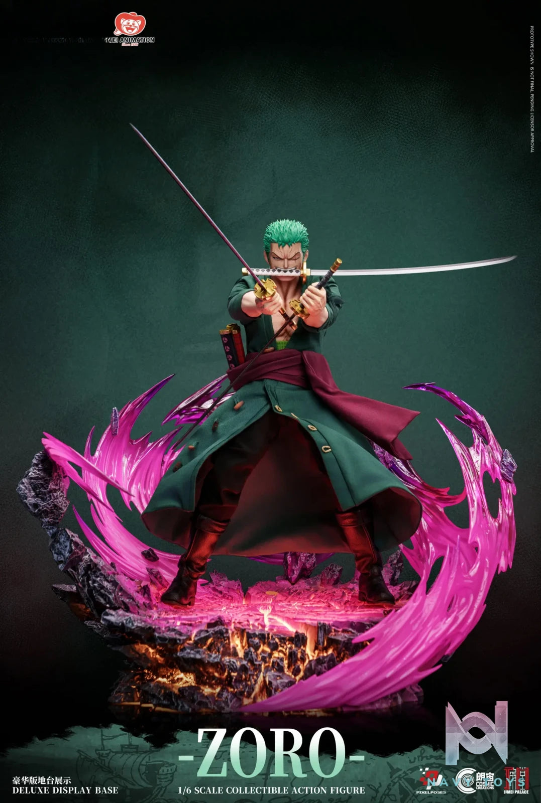 Pixel Poses X Cosmic Creations X JIMEI PALACE Studio – ONE PIECE Roronoa Zoro 1/6 Scale Platinum Silicone Action Figure (Licensed)