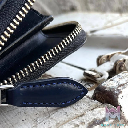 Raven Studio (silver jewelry) – Blue Cordovan Leather Multi-Card Slot Zipper Wallet Original