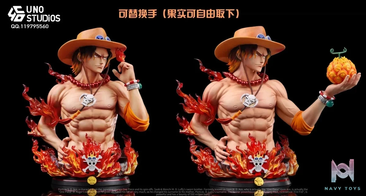 UNO Studio - One Piece 1/4 Portgas D. Ace Bust resin statue Navy Toys anime figure