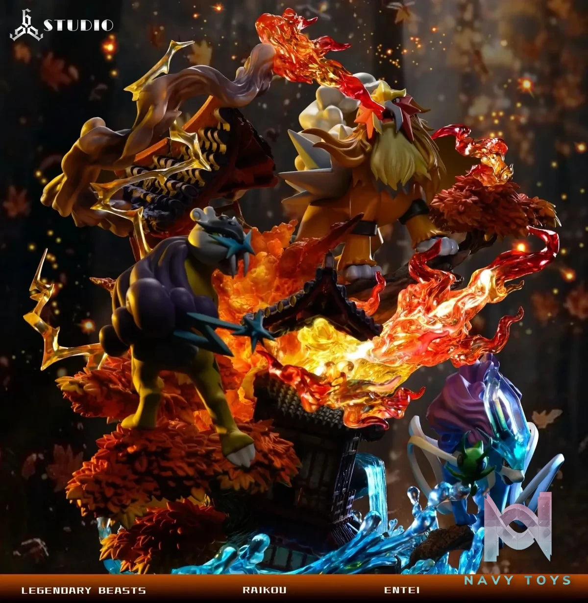 666 Studio - Pokémon Legendary Pokémon Entei & Raikou & Suicune resin statue Navy Toys anime figure