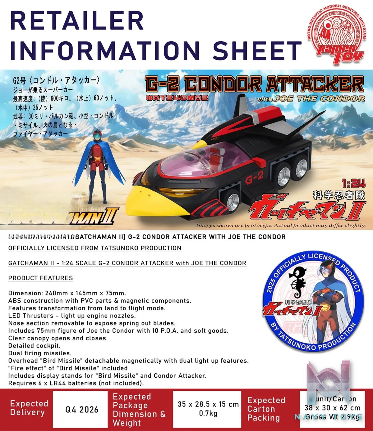 Ramen Toy – GATCHAMAN II 1:24 SCALE G-2 CONDOR ATTACKER with JOE THE CONDOR RT24GM02 (Licensed)