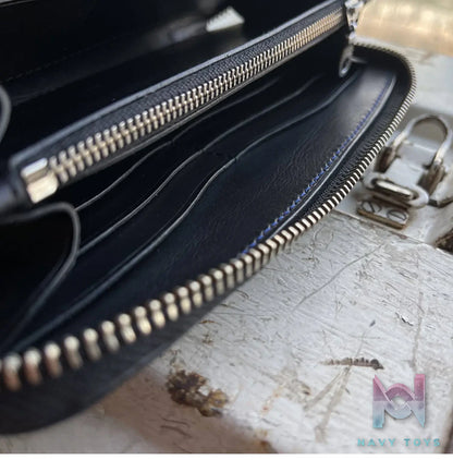 Raven Studio (silver jewelry) – Blue Cordovan Leather Multi-Card Slot Zipper Wallet Original