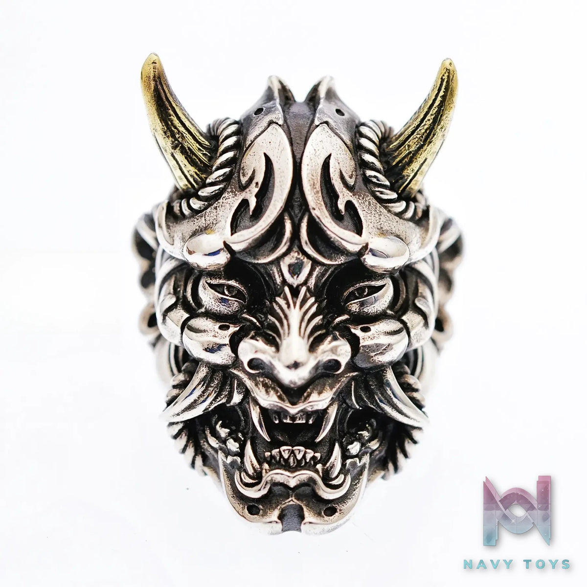 Raven Studio (silver jewelry) – Original Exclusive Design “Hannya” Japanese Samurai Armor Mask Ring Original