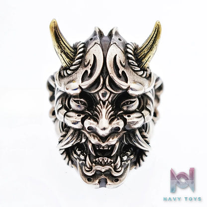 Raven Studio (silver jewelry) – Original Exclusive Design “Hannya” Japanese Samurai Armor Mask Ring Original