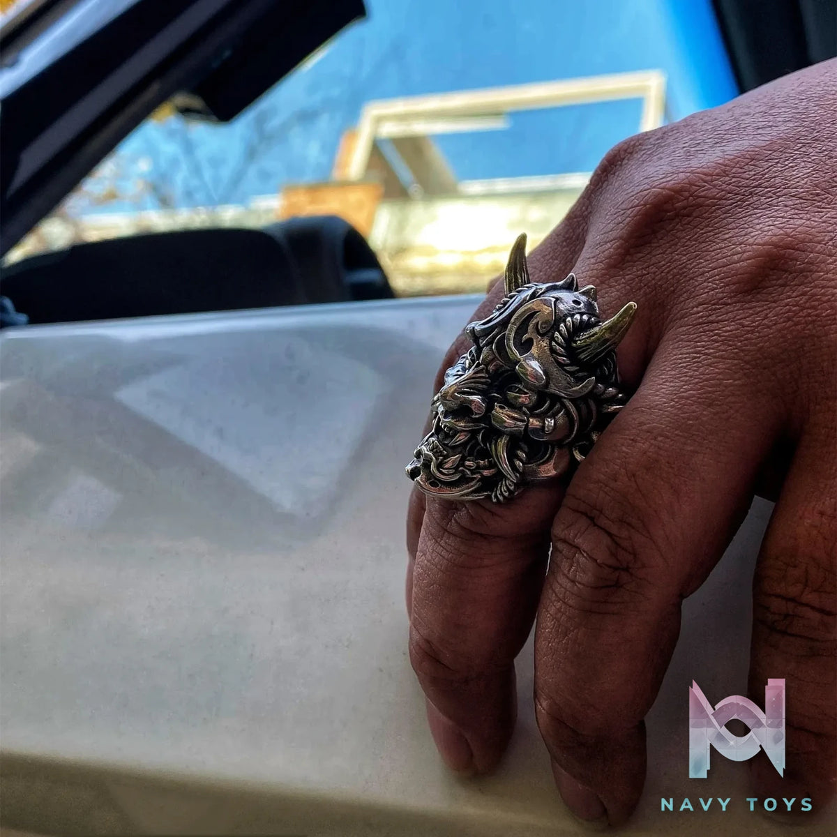 Raven Studio (silver jewelry) – Original Exclusive Design “Hannya” Japanese Samurai Armor Mask Ring Original