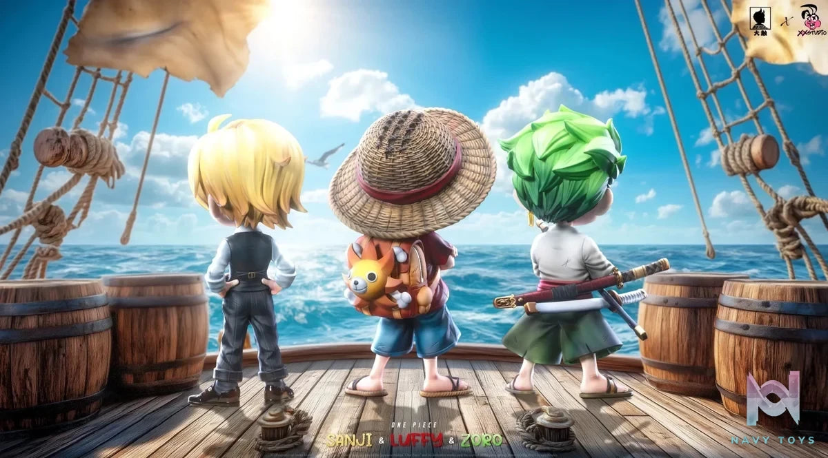 Big Feeler Studio & XOX Studio - One Piece Q version The Three Strongest Luffy & Zoro & Sanji resin statue Navy Toys anime figure