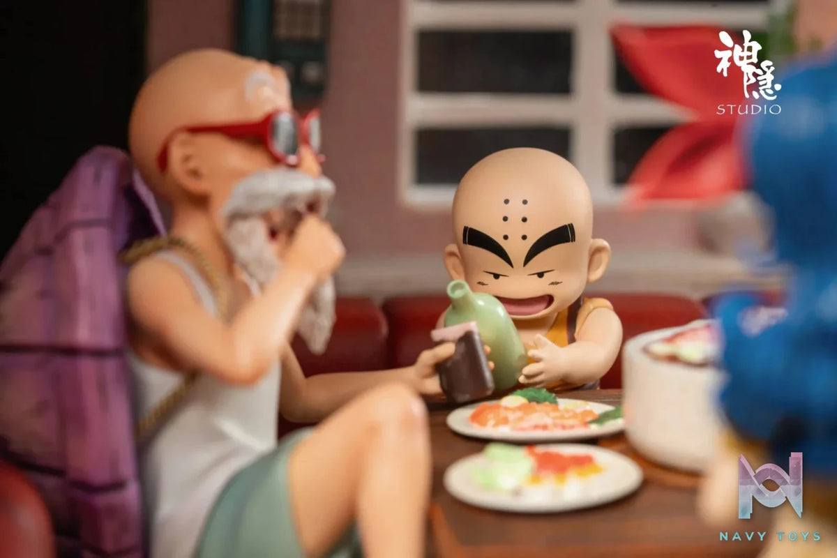 Shen Yin Studio - Dragon Ball Food Series Kame House is open for dinner Son Goku & Master Roshi & Launch & Kuririn resin statue Navy Toys anime figure