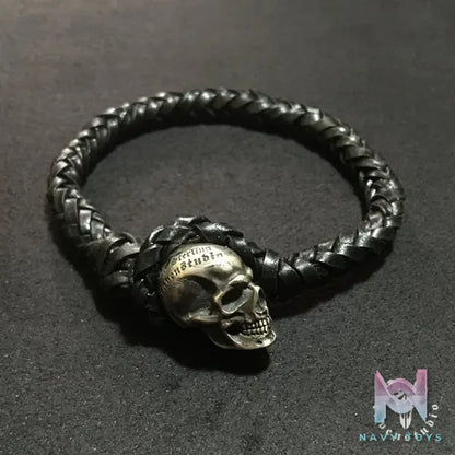 Raven Studio (silver jewelry) – Original Design RS Skull Leather Bracelet Original