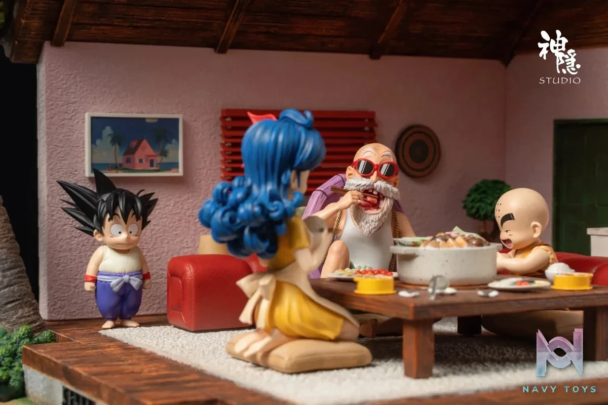 Shen Yin Studio - Dragon Ball Food Series Kame House is open for dinner Son Goku & Master Roshi & Launch & Kuririn resin statue Navy Toys anime figure