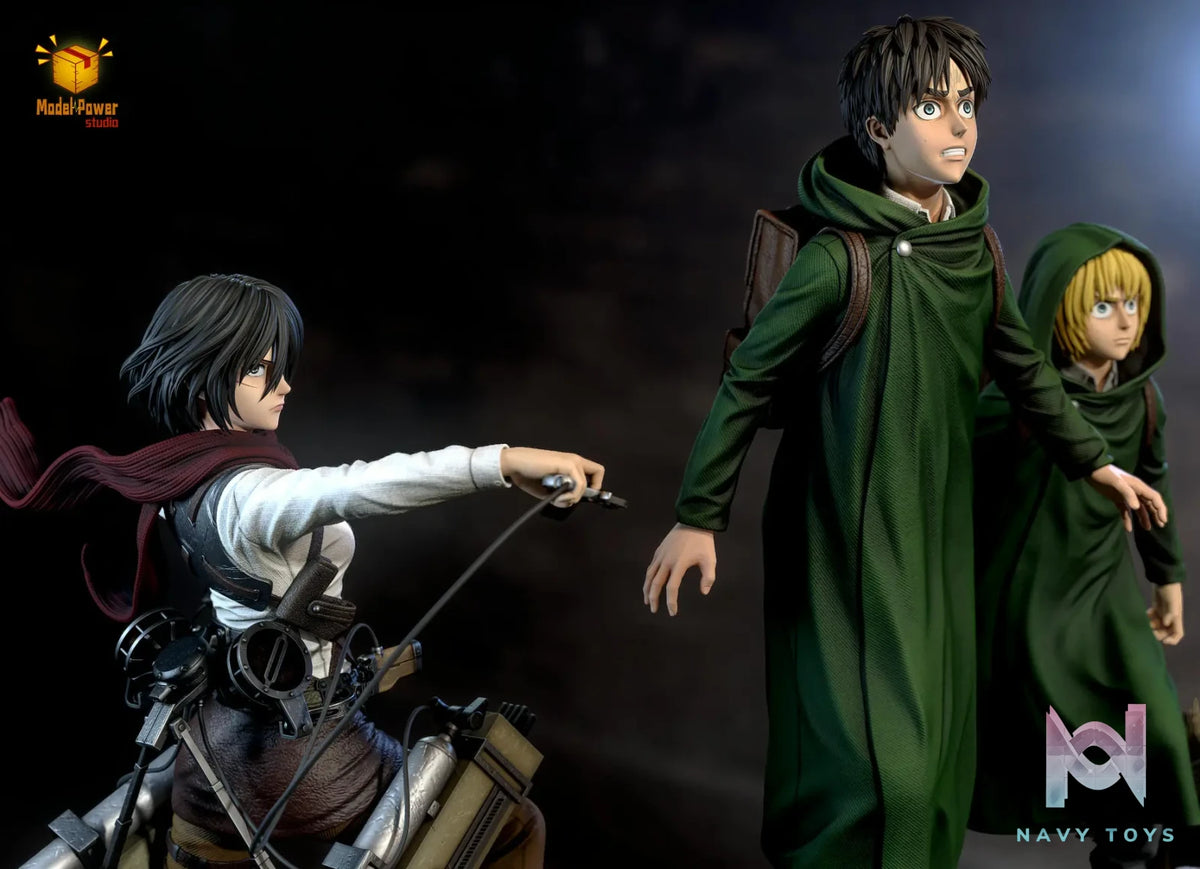 Model Power Studio - Attack On Titan The Basement Trio Mikasa & Armin & Eren resin statue Navy Toys anime figure