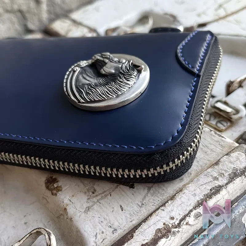 Raven Studio (silver jewelry) – Blue Cordovan Leather Multi-Card Slot Zipper Wallet Original