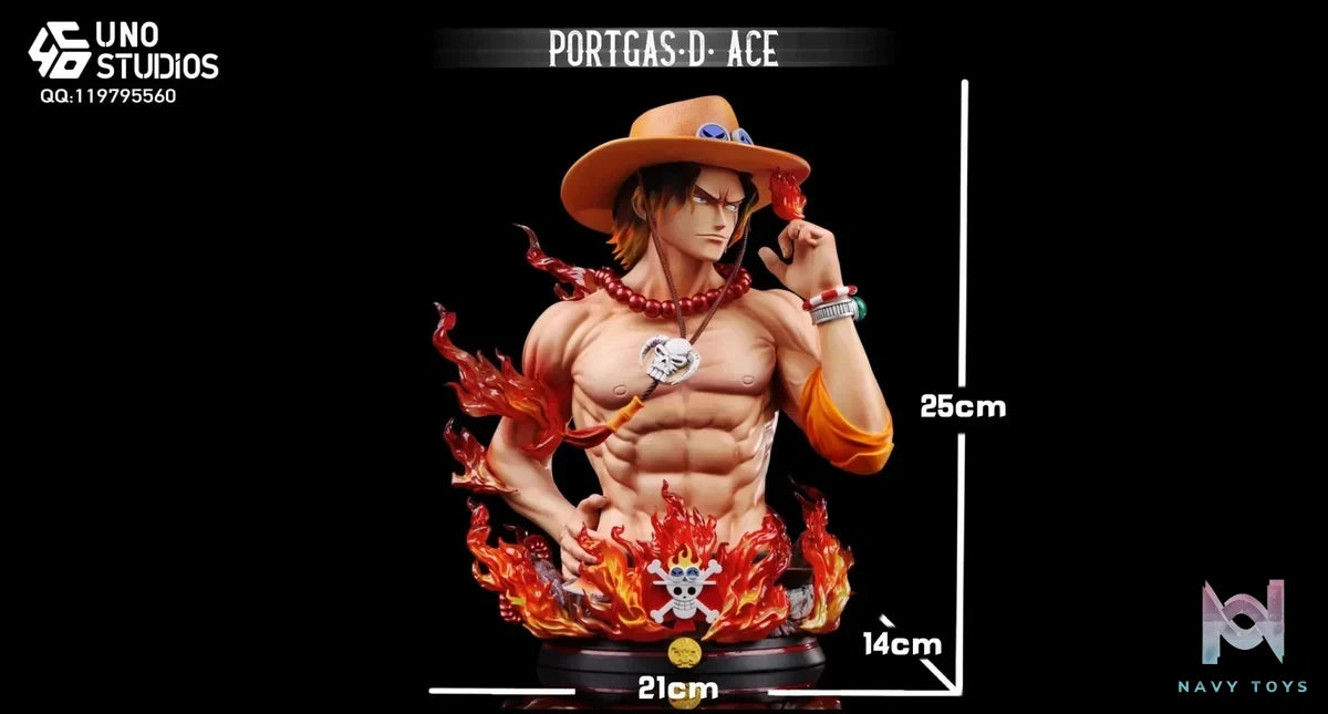 UNO Studio - One Piece 1/4 Portgas D. Ace Bust resin statue Navy Toys anime figure