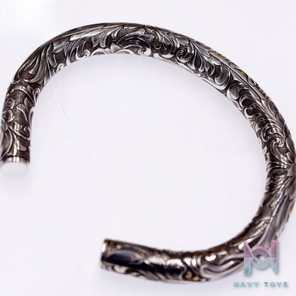 Raven Studio (silver jewelry) – Exclusive Design “Blossoms” Lindsay Engraved Cylinder Bracelet Original