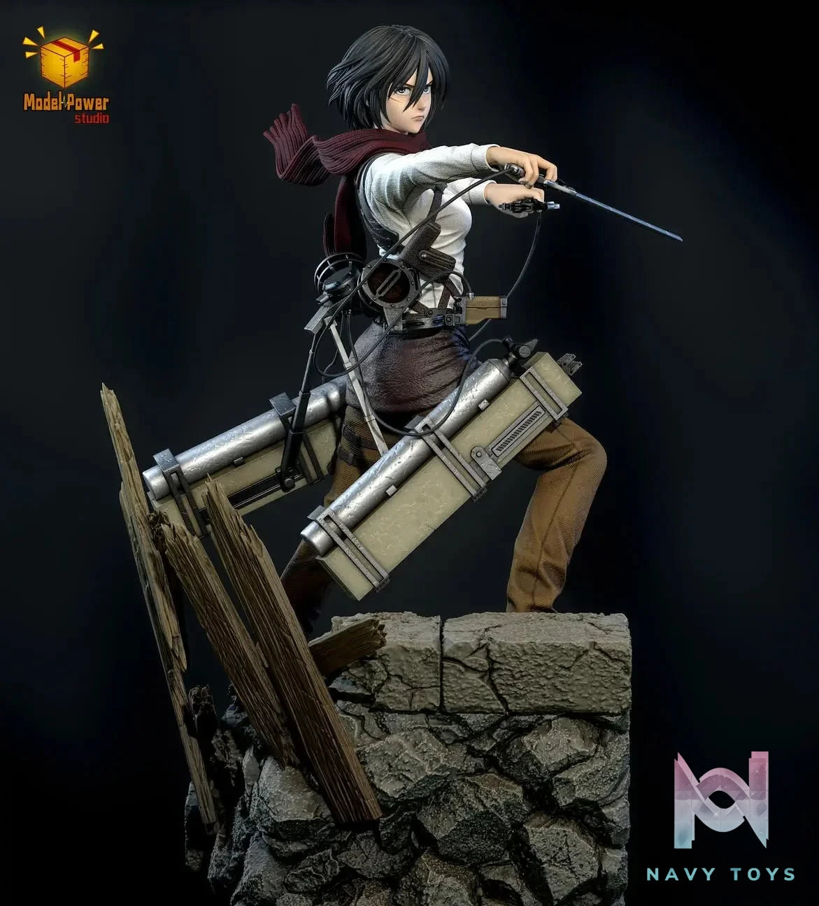 Model Power Studio - Attack On Titan The Basement Trio Mikasa & Armin & Eren resin statue Navy Toys anime figure