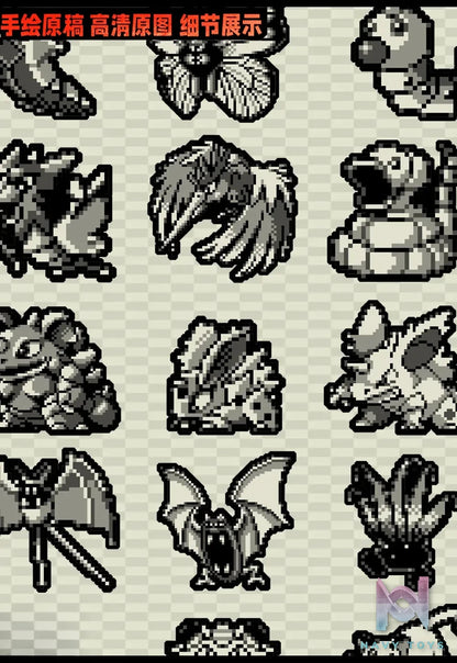KALA HOME Studio – Black And White Generation I Pokémon Pixel Art 3D Decorative Painting Pokémon