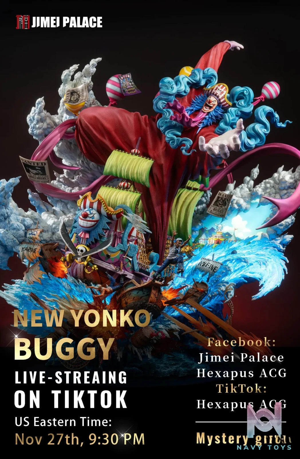 JIMEI PALACE Studio – ONE PIECE New Yonko BUGGY Limited Edition Statue (Licensed)
