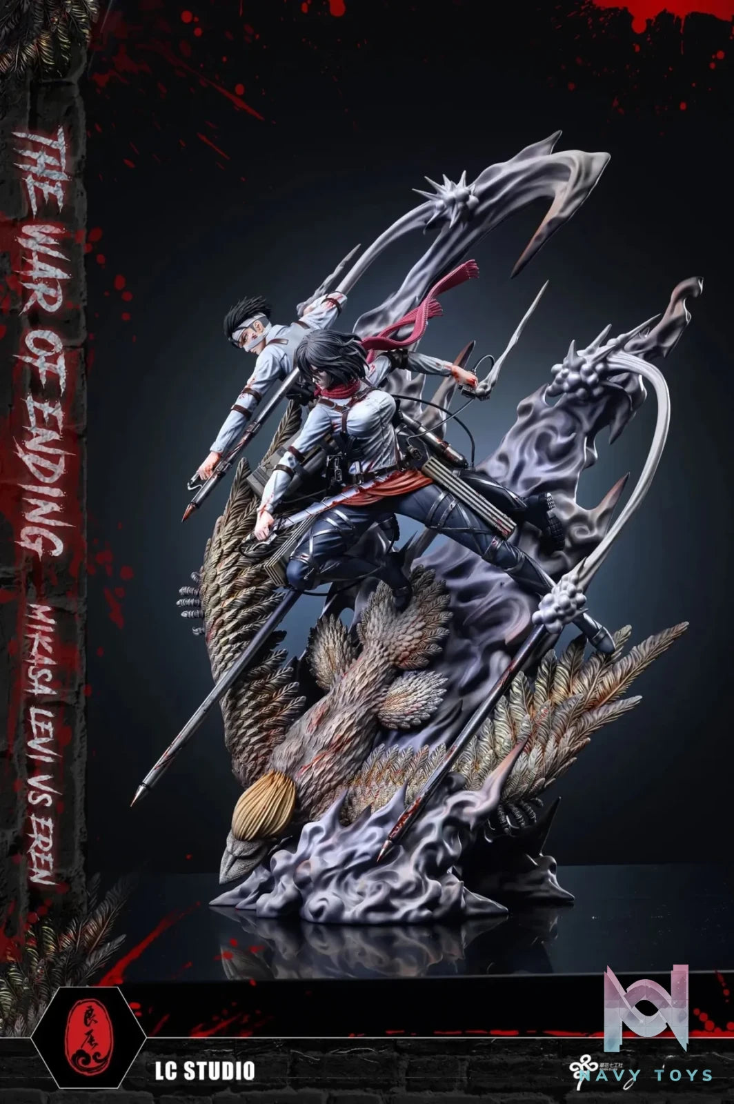 LC Studio - Attack on Titan Mikasa & Levi VS The Founding Titan resin statue Navy Toys anime figure