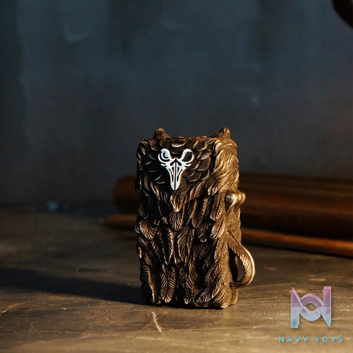 Raven Studio (silver jewelry) – “Existence” Indian Owl Skull Zippo Slim Lighter Case Original