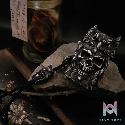 Raven Studio (silver jewelry) – “Existence” Indian Owl Skull Zippo Slim Lighter Case Original