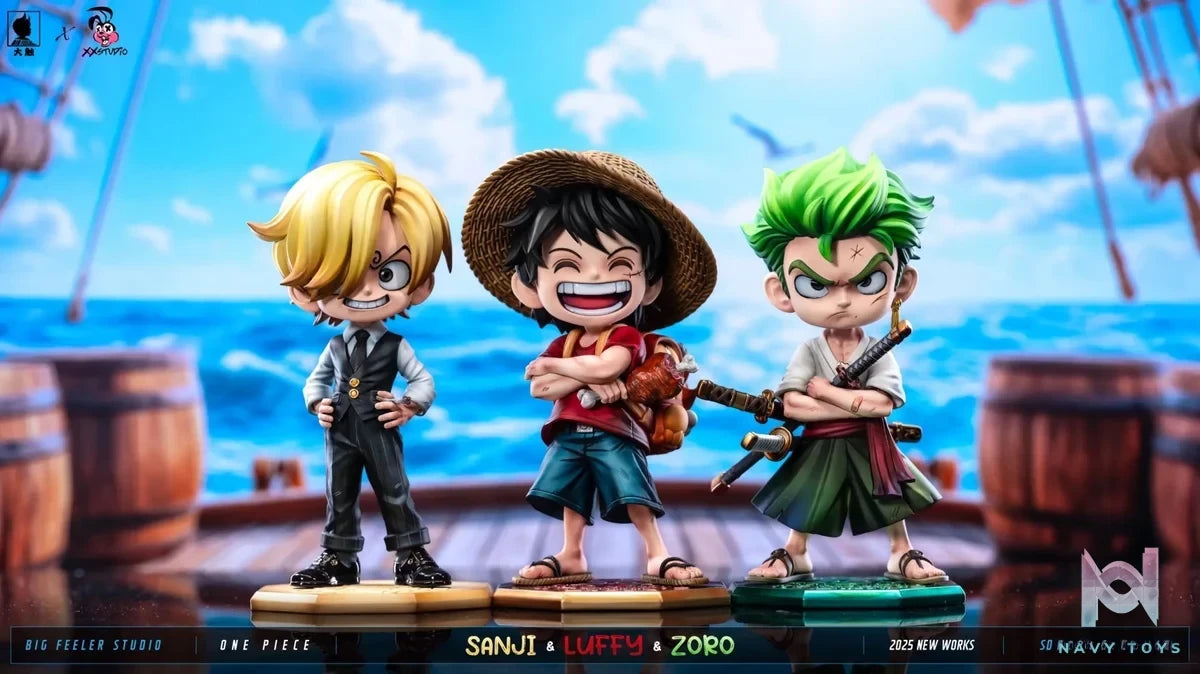 Big Feeler Studio & XOX Studio - One Piece Q version The Three Strongest Luffy & Zoro & Sanji resin statue Navy Toys anime figure