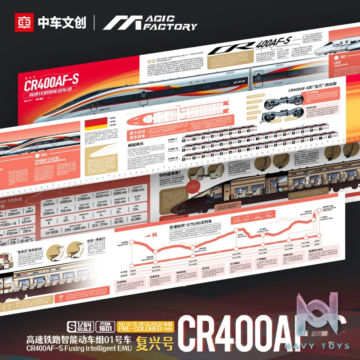 Magic Factory – 1/64 Iron Express Train Set Fuxing Hao CR400AF-S Assembly Model 1601 (Licensed)