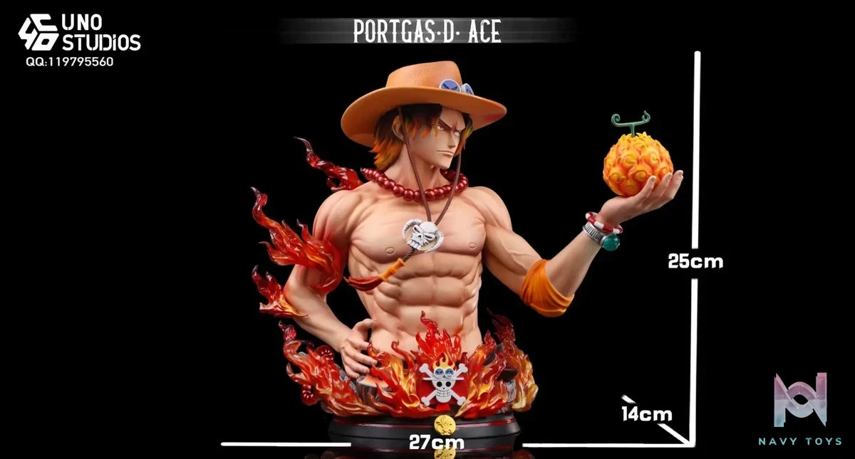 UNO Studio - One Piece 1/4 Portgas D. Ace Bust resin statue Navy Toys anime figure