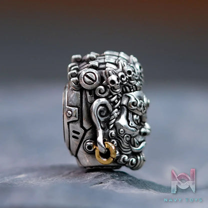 Raven Studio (silver jewelry) – Original “Great Ease” Mahakala Triple-Hole Spacer Bead Original