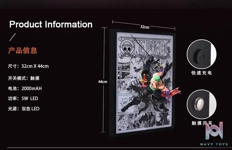 Time tree Studio – One Piece Zoro & Luffy & Sanji & Ace & Nami & Hancock & Law Decorative 3D Stereoscopic Painting