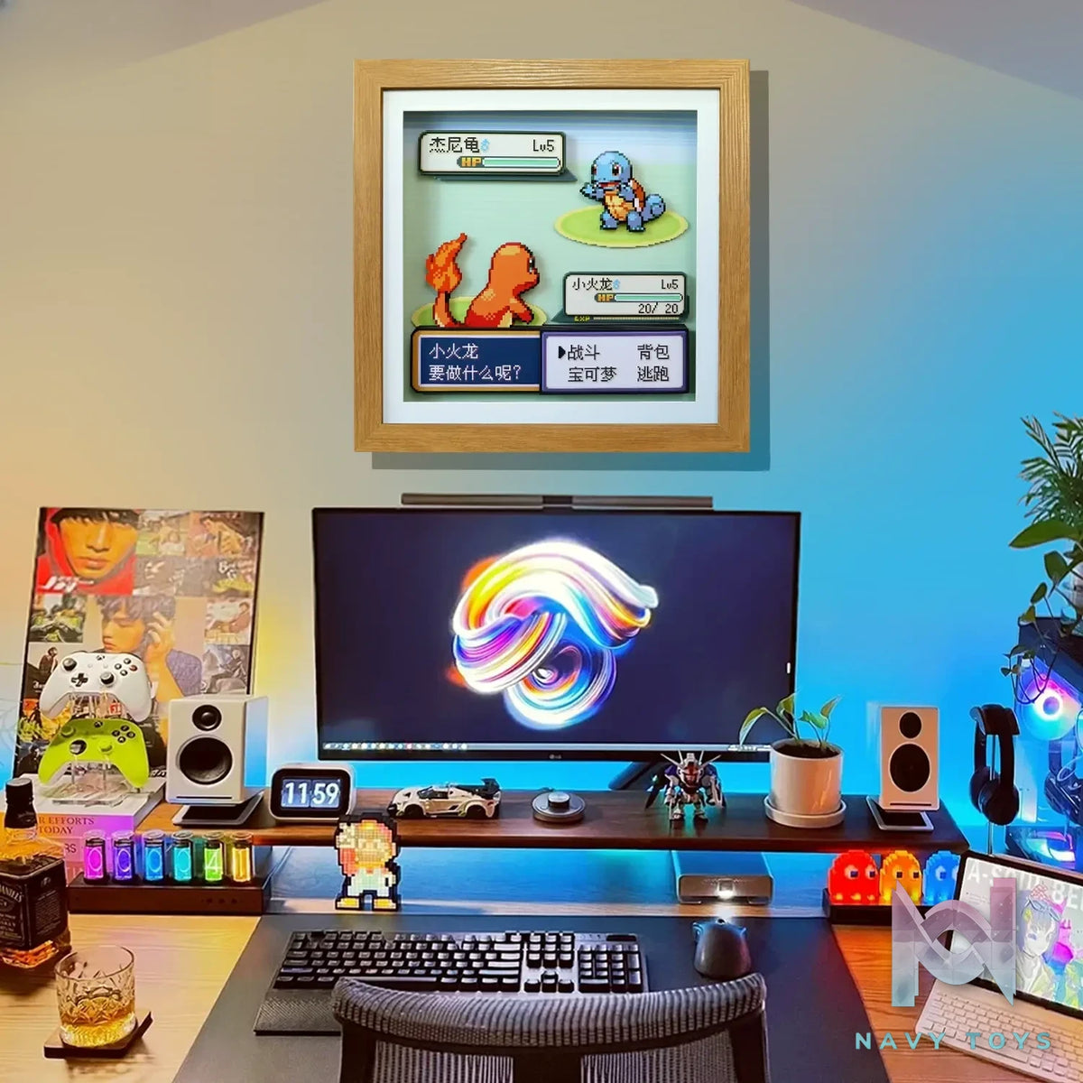KALA HOME Studio – Charmander vs Squirtle Pokémon Pixel Art 3D Decorative Painting Pokémon
