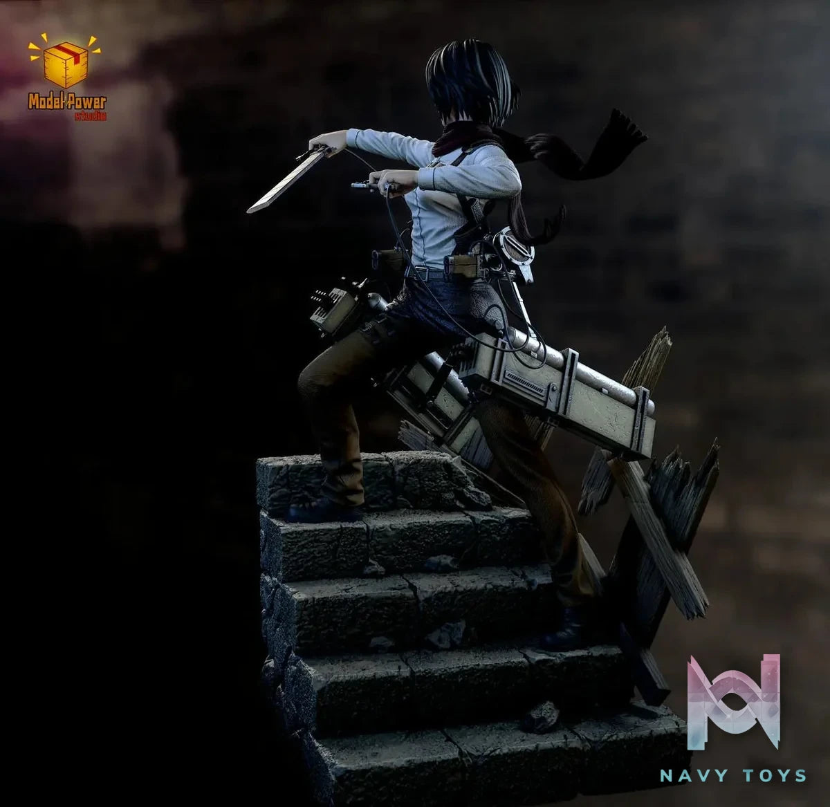 Model Power Studio - Attack On Titan The Basement Trio Mikasa & Armin & Eren resin statue Navy Toys anime figure