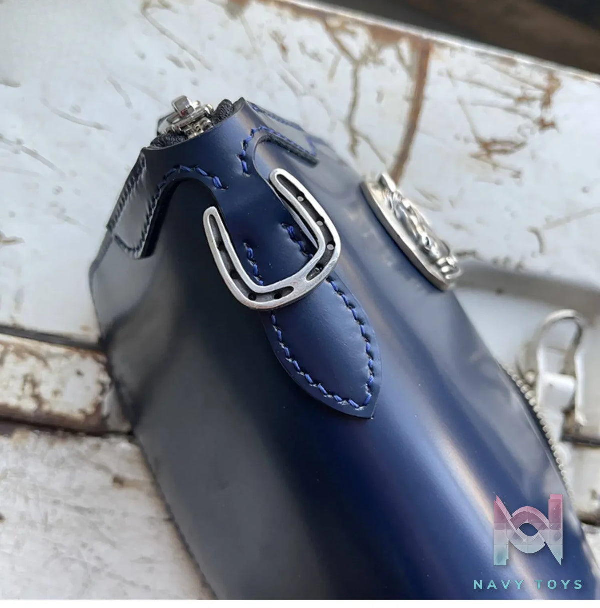 Raven Studio (silver jewelry) – Blue Cordovan Leather Multi-Card Slot Zipper Wallet Original