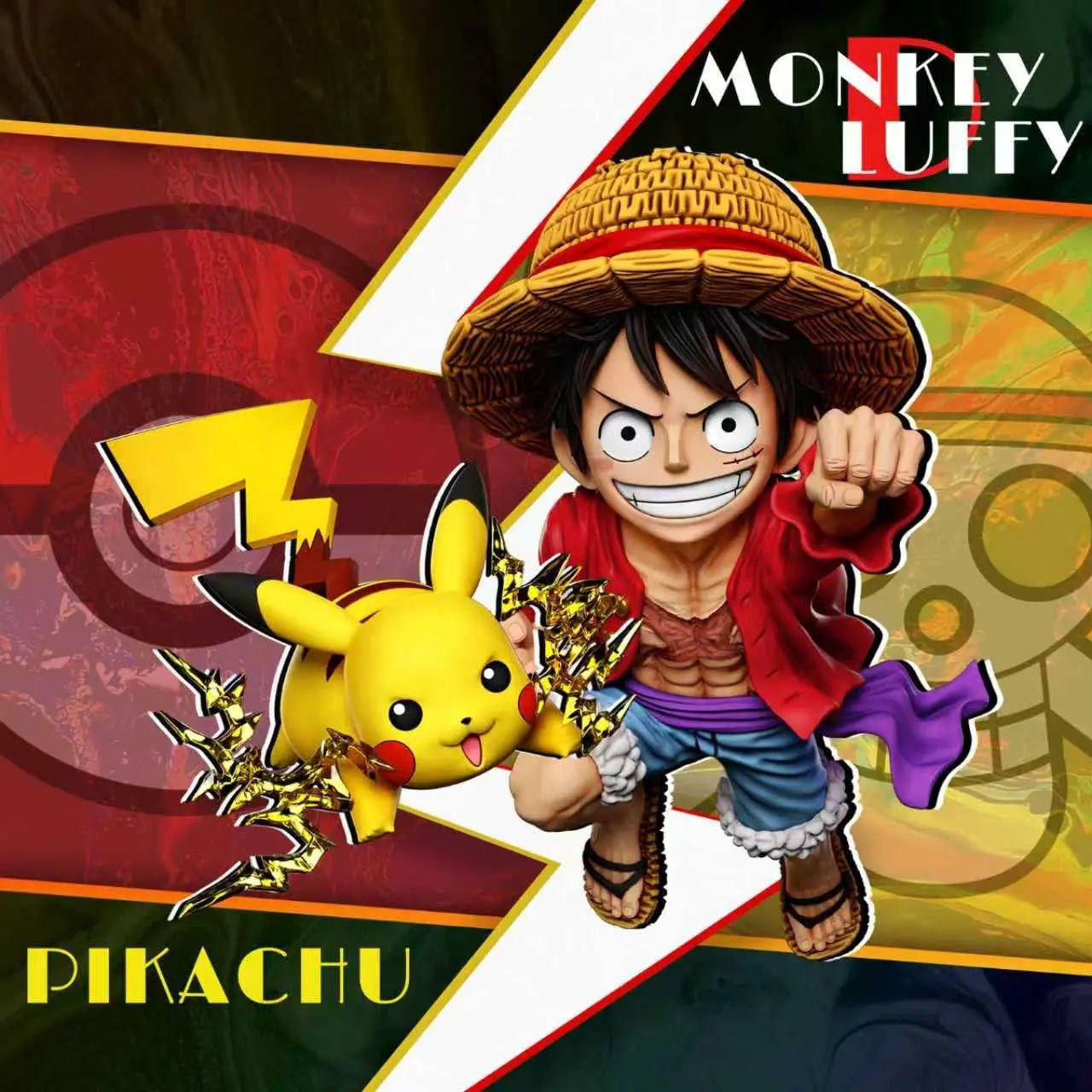 A+ Studio - Pokémon & One Piece Luffy Resonance Series Pikachu & Luffy resin statue Navy Toys anime figure