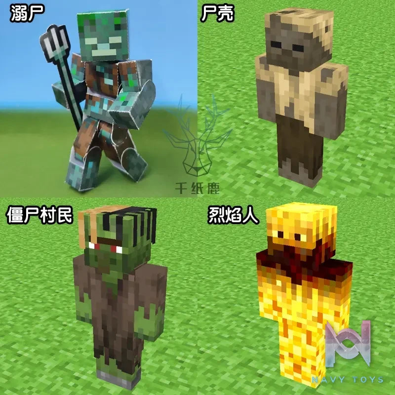 Qian Zhi Lu Studio – Steve Creeper Solid 303 Articulated 3D Paper Model DIY Minecraft