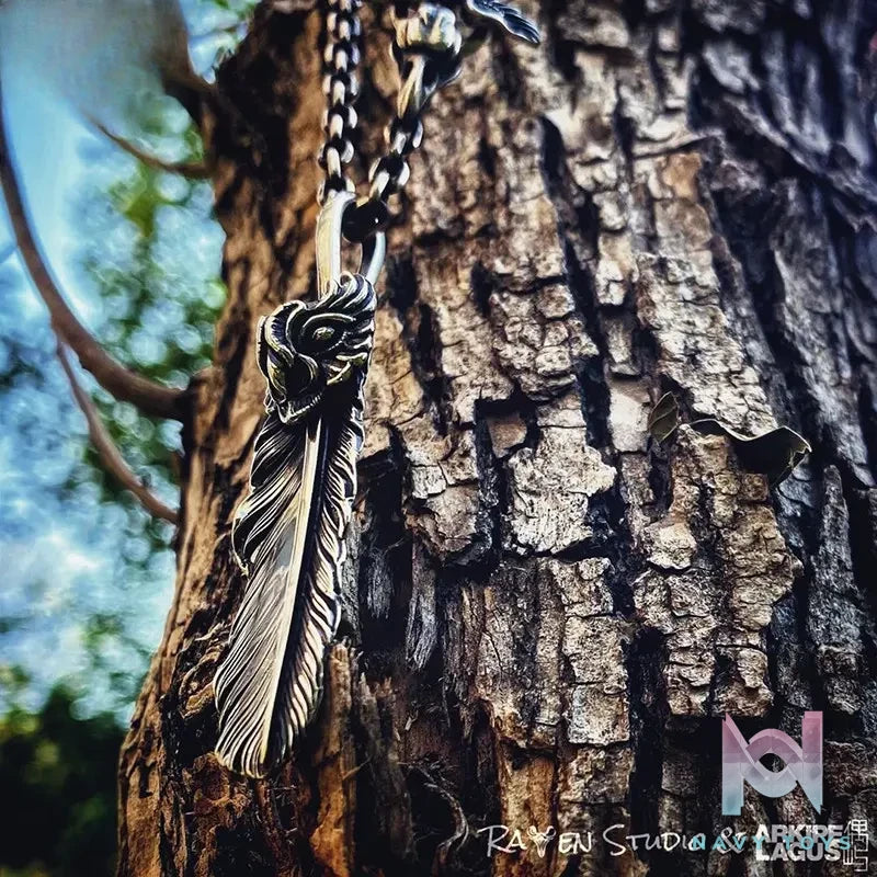 Raven Studio (silver jewelry) – “Guardian Feather” Indian Style Feather Pendant Original