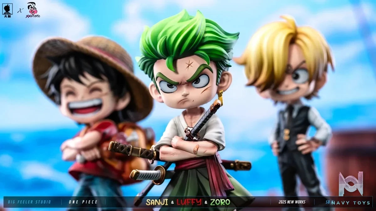 Big Feeler Studio & XOX Studio - One Piece Q version The Three Strongest Luffy & Zoro & Sanji resin statue Navy Toys anime figure
