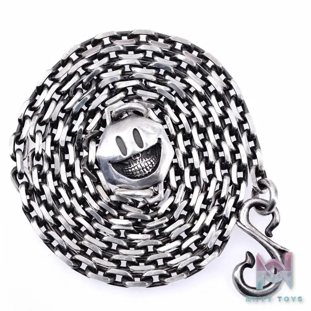 Raven Studio (silver jewelry) – Exclusive Original Design S-Hook 4mm Curb Chain Smiley Skull Necklace Original
