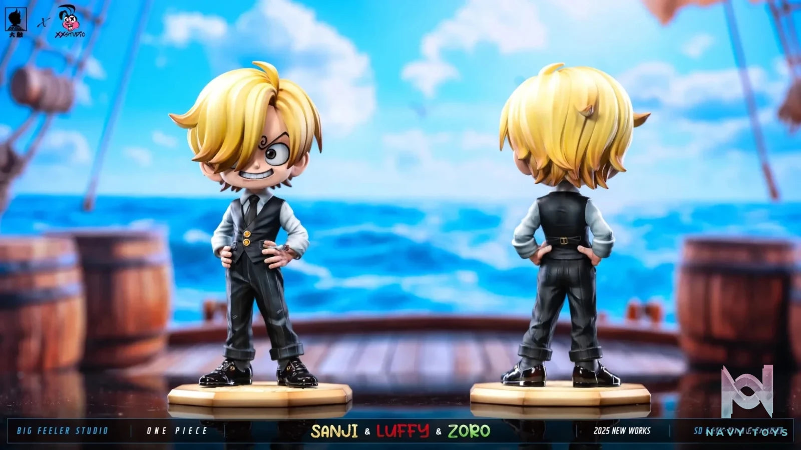 Big Feeler Studio & XOX Studio - One Piece Q version The Three Strongest Luffy & Zoro & Sanji resin statue Navy Toys anime figure