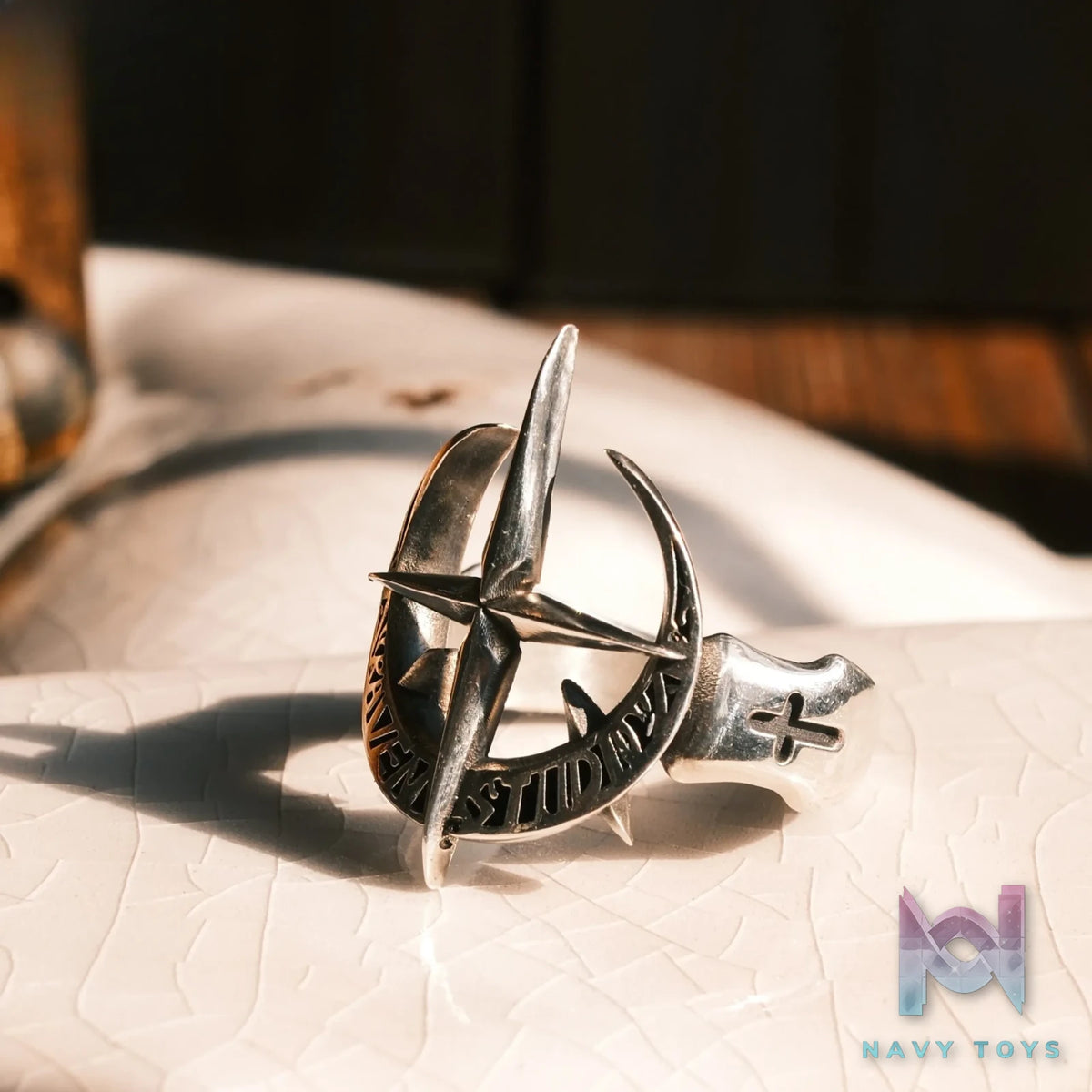 Raven Studio (silver jewelry) – Original Exclusive “Old Testament” Star‑Moon Four‑Pointed Ring Original