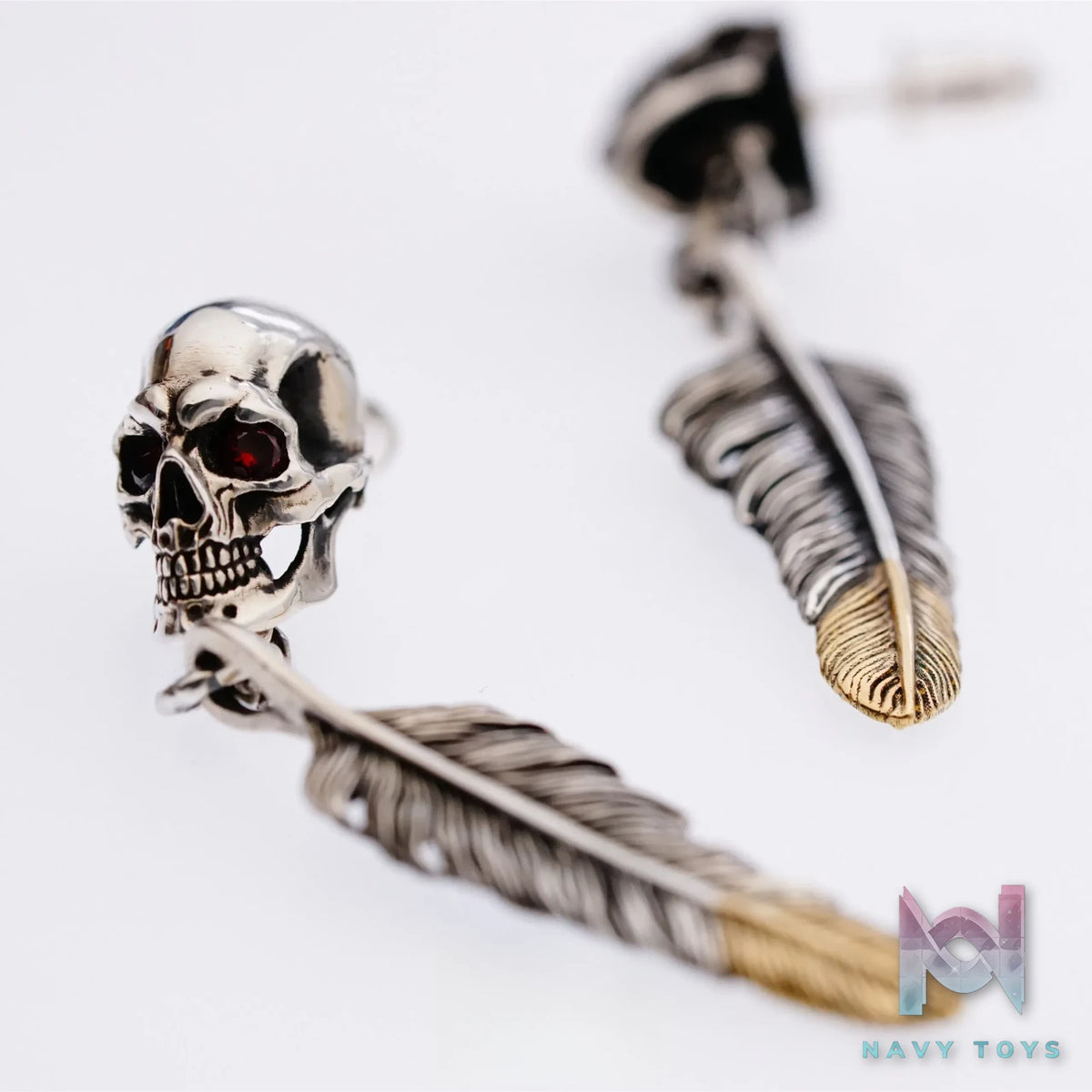 Raven Studio (silver jewelry) – Original RS Skull Feather Earrings Original