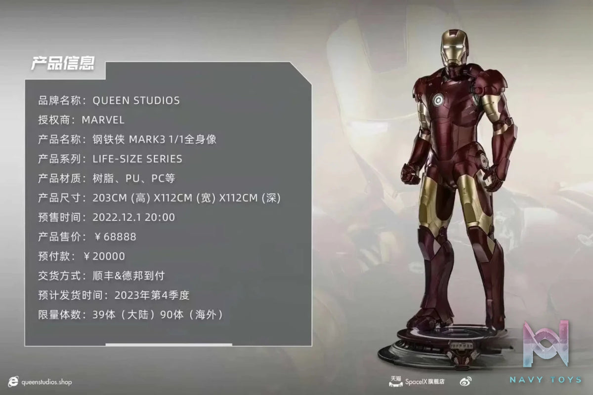 Queen Studio – Iron Man Mark 3 1/1 Statue (Licensed)