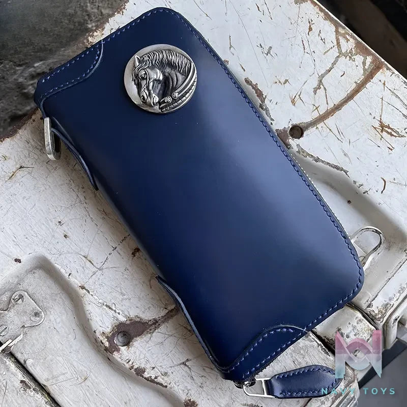 Raven Studio (silver jewelry) – Blue Cordovan Leather Multi-Card Slot Zipper Wallet Original
