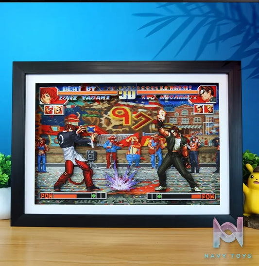 KALA HOME Studio – Iori Yagami X Kyo Kusanagi Pixel Art 3D Decorative Painting The King of Fighters