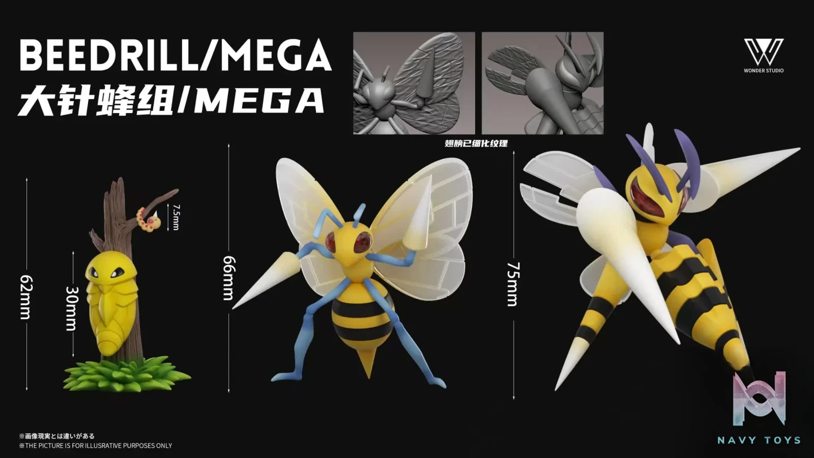 Wonder Studio – Beedrill Evolution Set and Mega Beedrill Pokémon