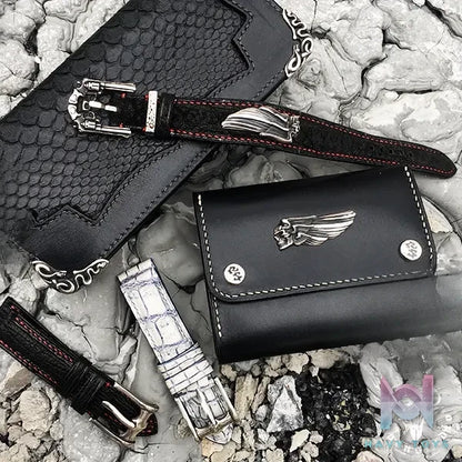 Raven Studio (silver jewelry) – Highway Angel Short Black Vegetable-Tanned Cowhide Wallet Original