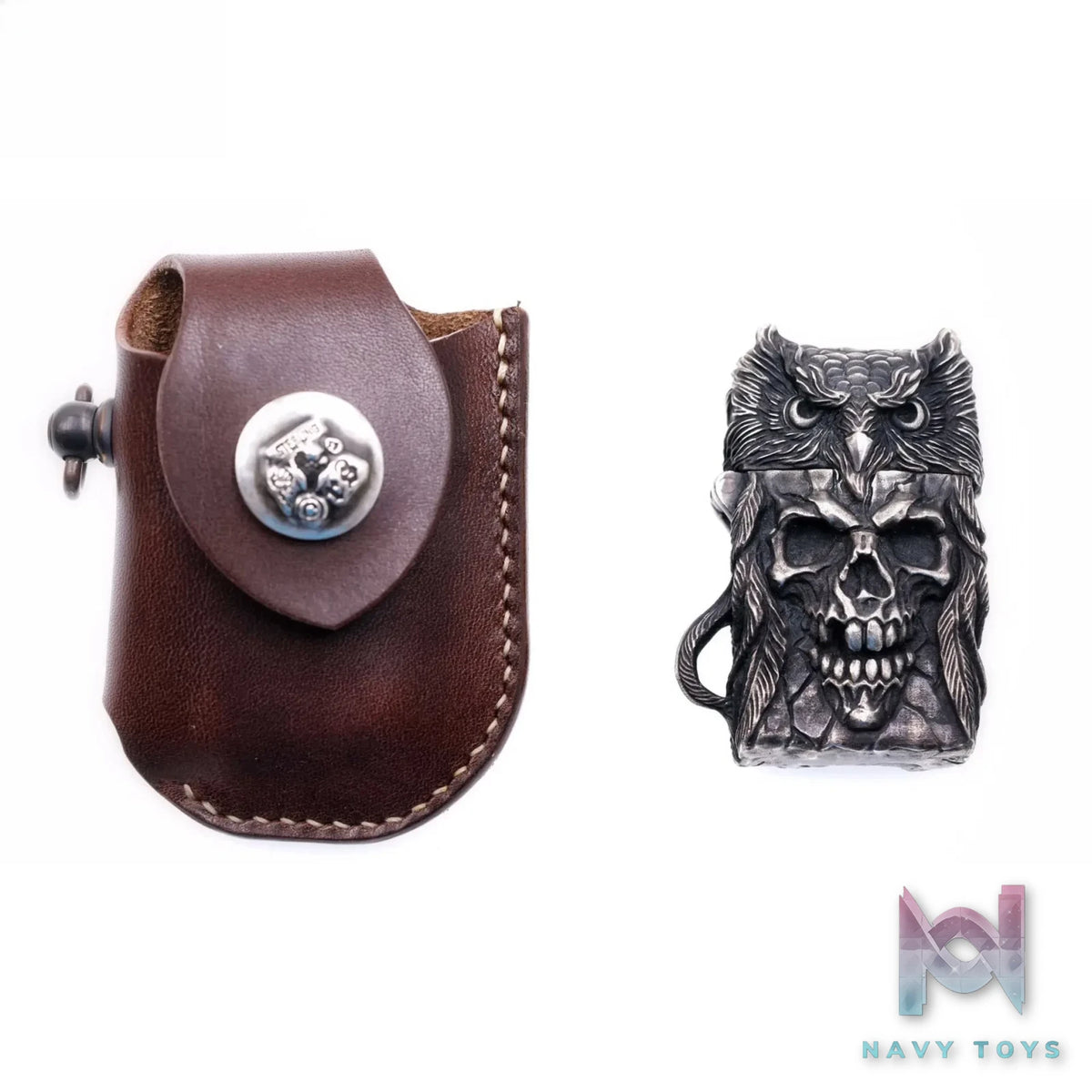 Raven Studio (silver jewelry) – “Existence” Indian Owl Skull Zippo Slim Lighter Case Original