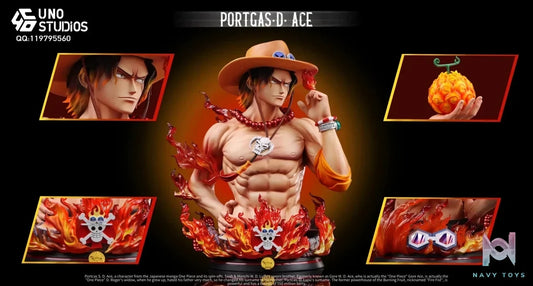UNO Studio - One Piece 1/4 Portgas D. Ace Bust resin statue Navy Toys anime figure