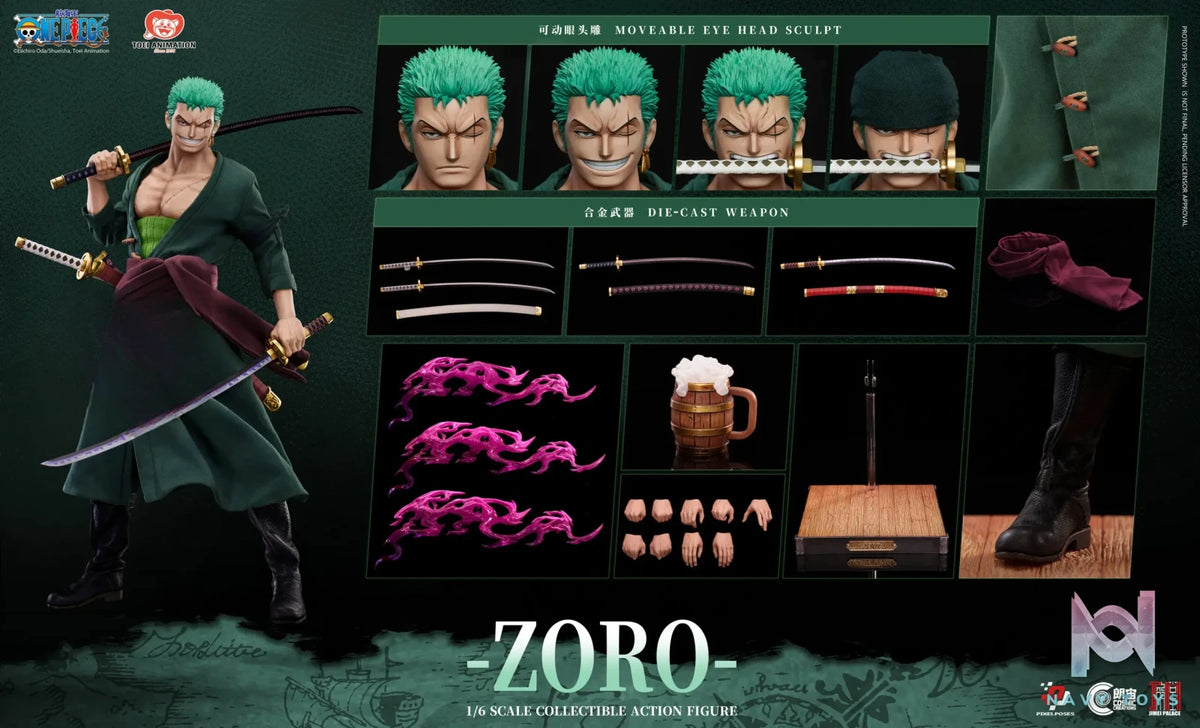 Pixel Poses X Cosmic Creations X JIMEI PALACE Studio – ONE PIECE Roronoa Zoro 1/6 Scale Platinum Silicone Action Figure (Licensed)